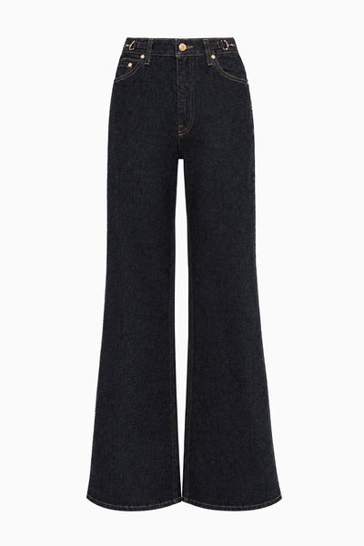 Tigris Dark Wash Denim High-Rise Flared Jean - Flat Lay | Ulla Johnson