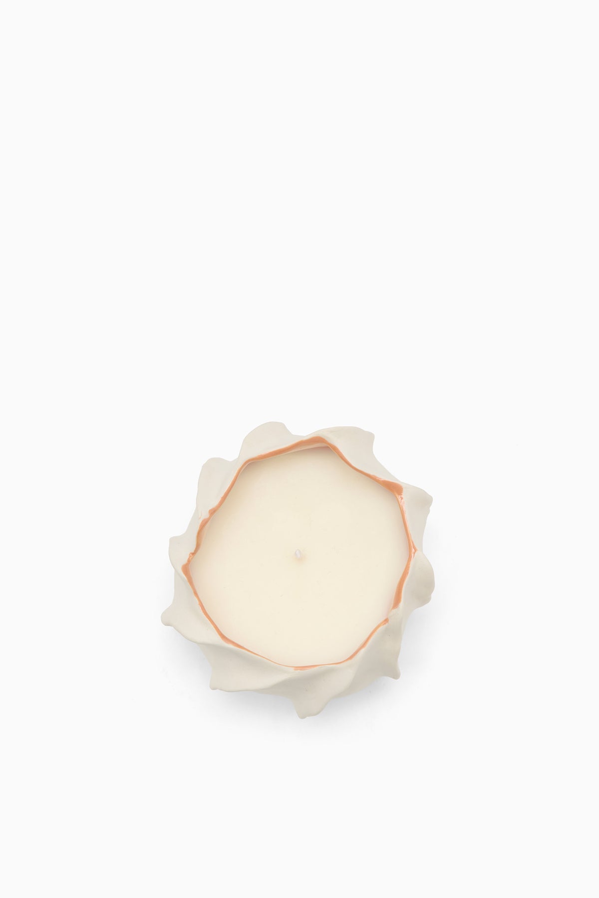 Coral ULLA Luxury Candle in Floral Ceramic Vessel - Top-Down View of Wax Surface and Wick | Ulla Johnson
