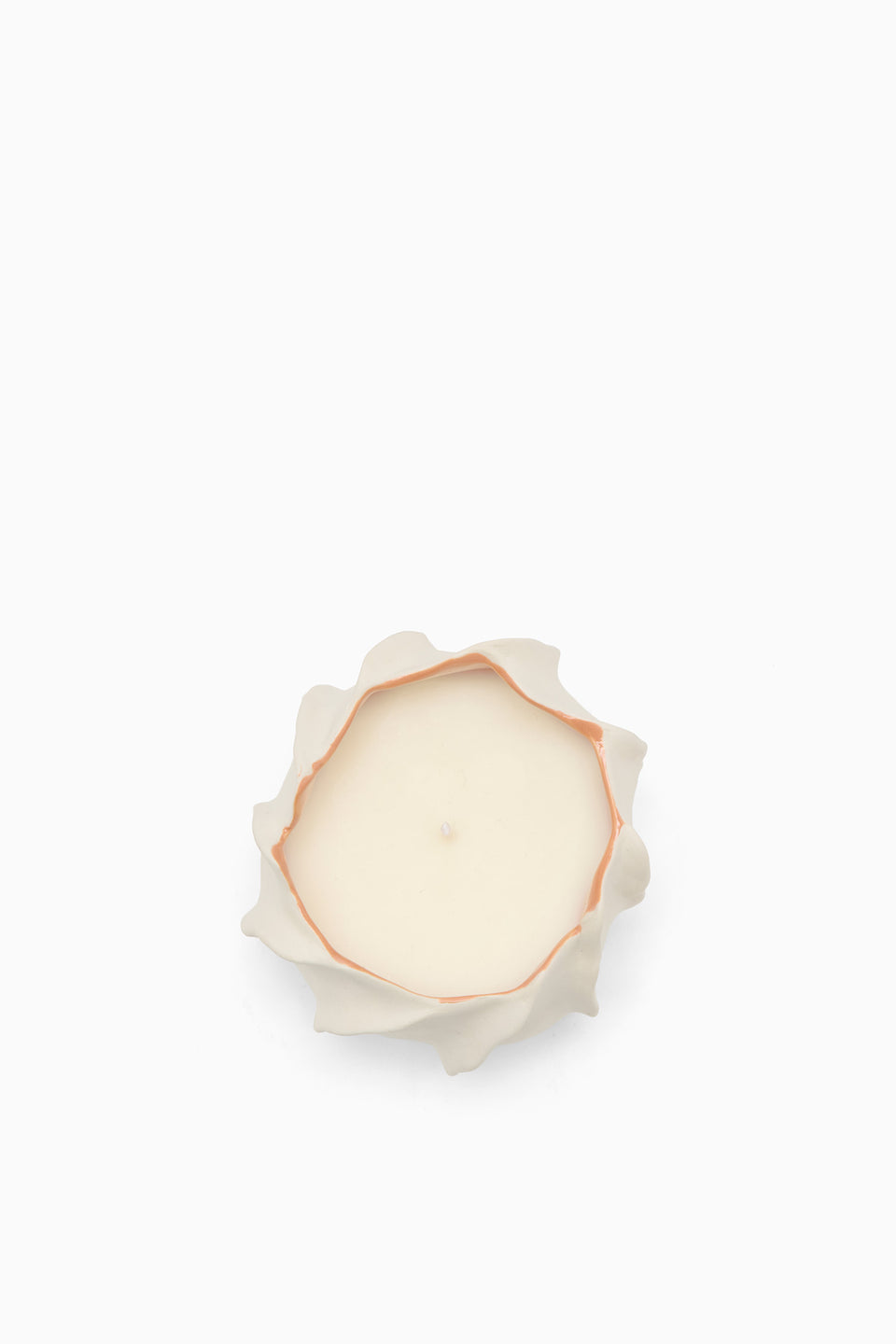 Coral ULLA Luxury Candle in Floral Ceramic Vessel - Top-Down View of Wax Surface and Wick | Ulla Johnson