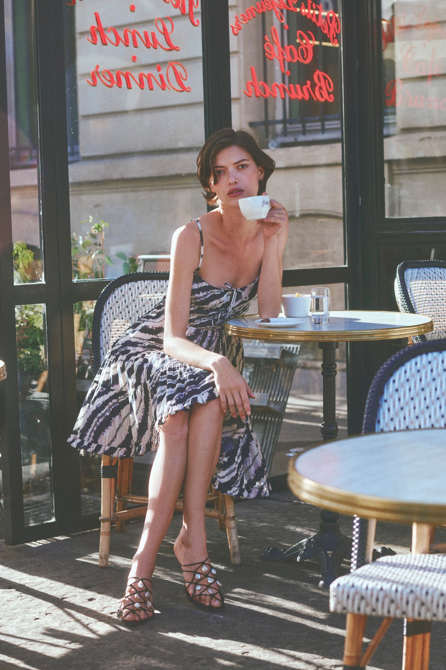 Ulla Johnson Luxury Shibori Wave Cotton Top Styled at Parisian Café - Editorial Look | Ulla Johnson