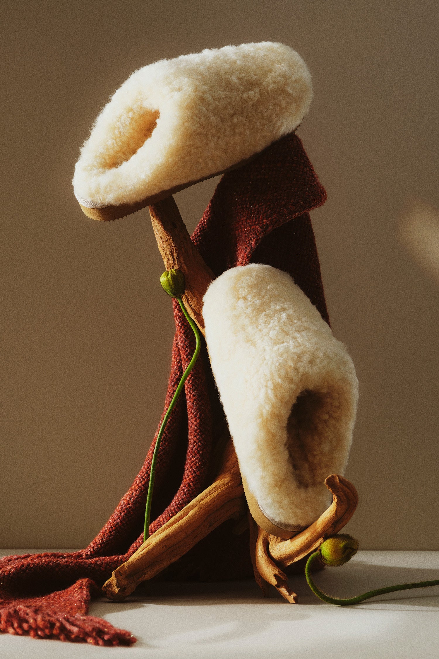 Ulla Johnson Cream Sheepskin Jenny Slippers - Editorial Still Life | Ulla Johnson