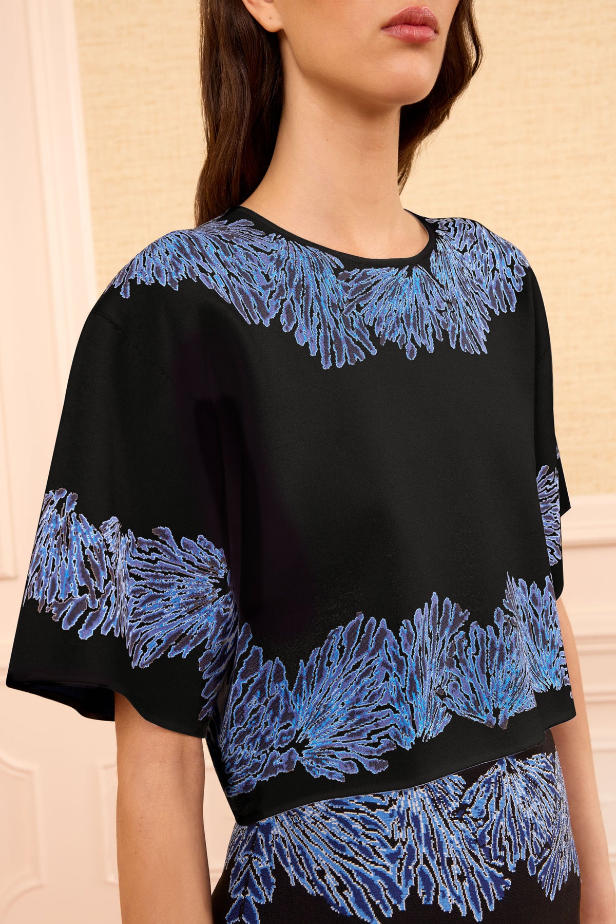 Lapis Stretch Jacquard Knit Top, Seashell Motif - Close-Up Detail | Ulla Johnson