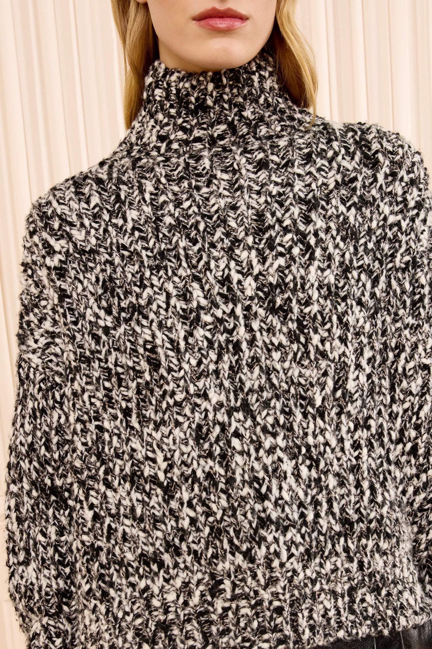 Ulla Johnson Onyx Half-Cardigan Stitch Knit Pullover - Turtleneck Close-Up Detail | Ulla Johnson