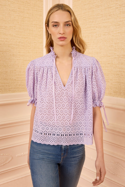 Wisteria Designer Cotton Eyelet Top - Front View On Model | Ulla Johnson