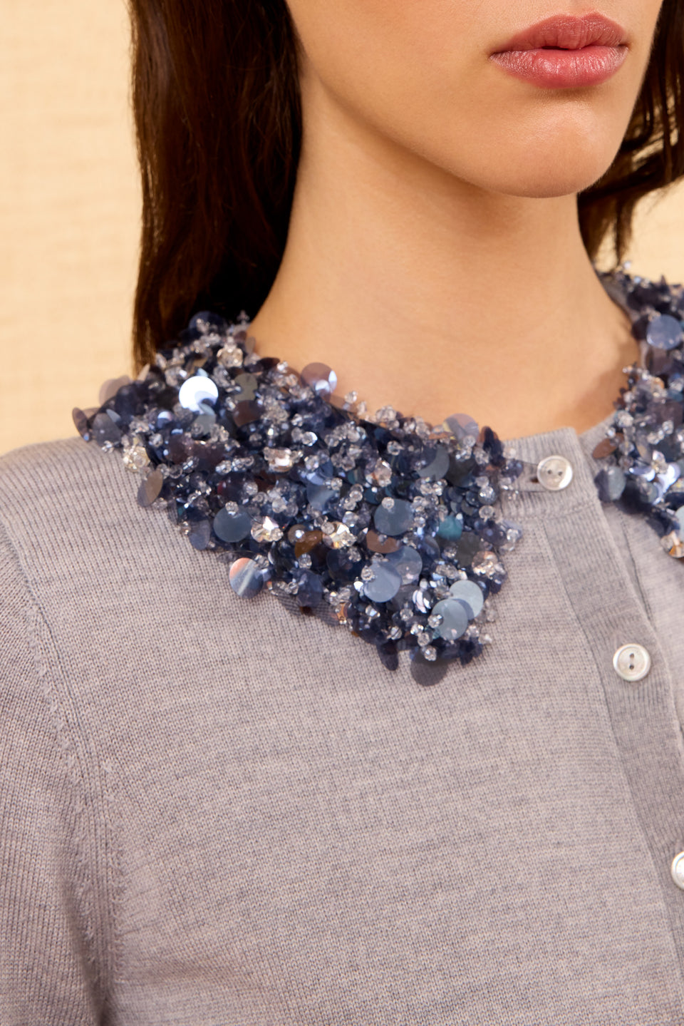 Ash Designer Embellished Cardigan - Sequin Collar Close-Up Detail | Ulla Johnson