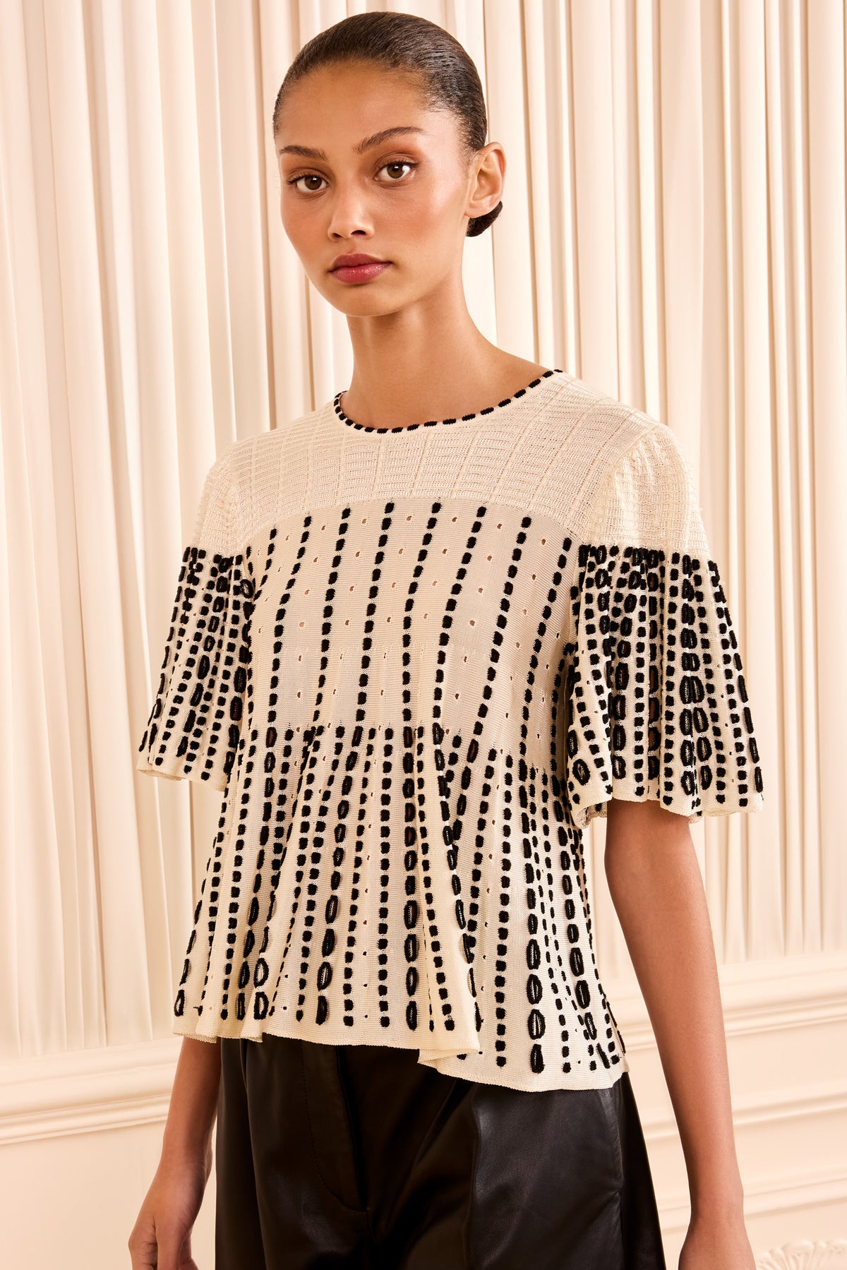 Champagne Eyelet Knit Cape Top - Front View On Model | Ulla Johnson
