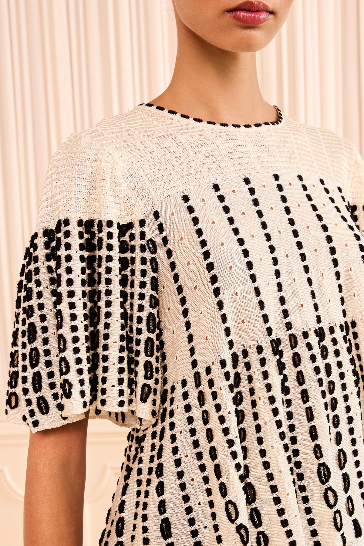 Champagne Knit Cape Top - Geometric Eyelet Fabric Close-Up Detail | Ulla Johnson