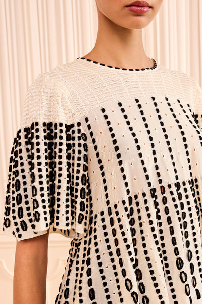 Champagne Knit Cape Top - Geometric Eyelet Fabric Close-Up Detail | Ulla Johnson