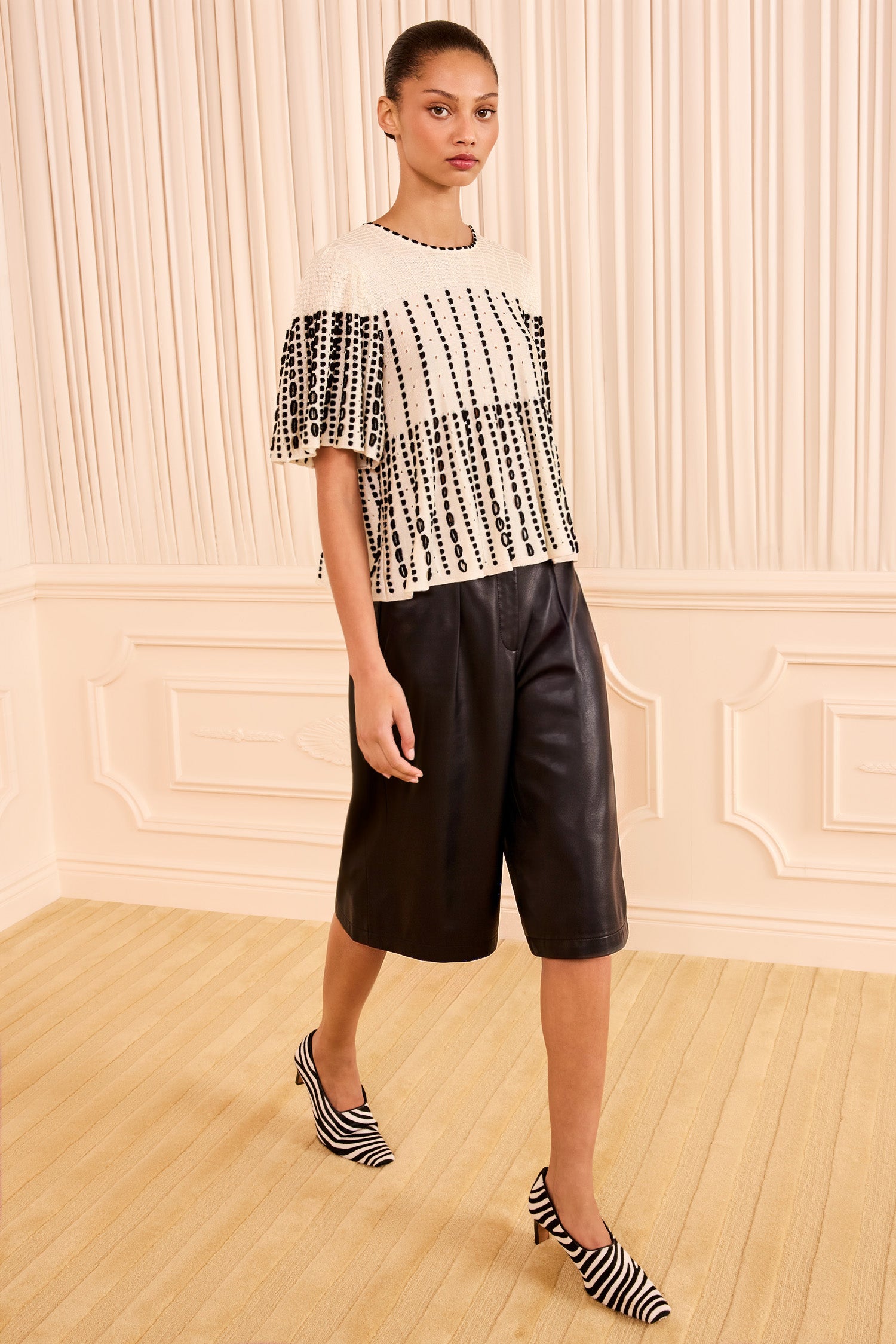 Ulla Johnson Champagne Designer Knit Cape Top - Full-Length Styled Look On Model | Ulla Johnson