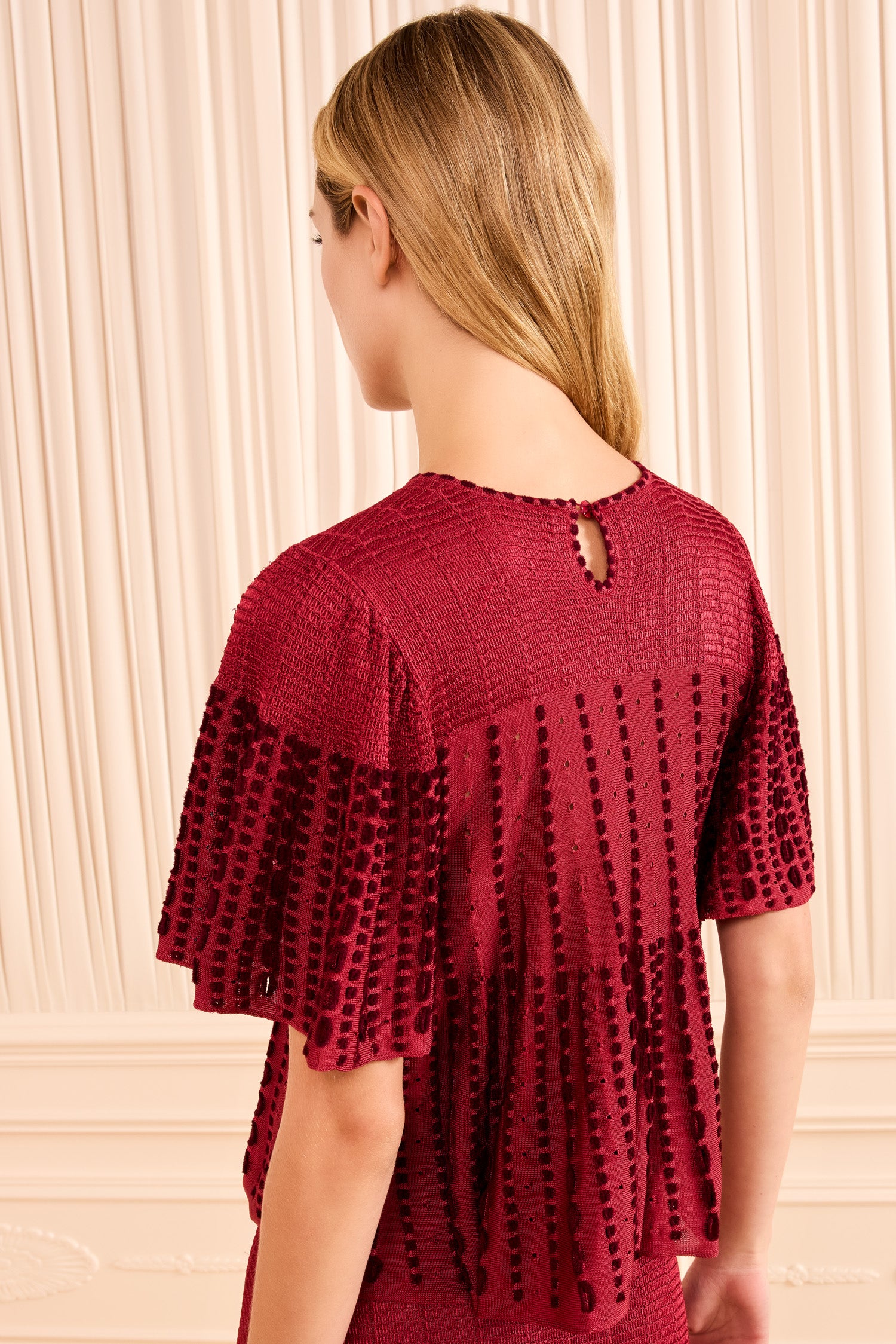 Ulla Johnson Garnet Eyelet Knit Cape Top - Back View with Keyhole Detail | Ulla Johnson