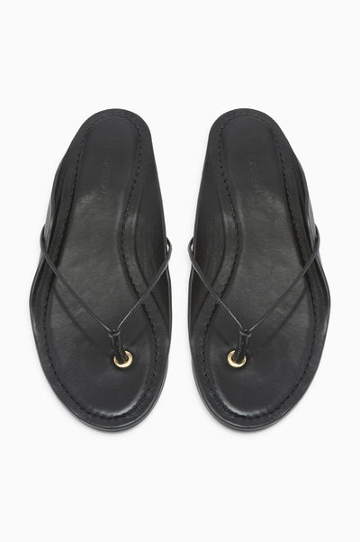 Noir Luxury Leather Flip Flop Pair - Top-Down View, Designer Flat Sandals | Ulla Johnson