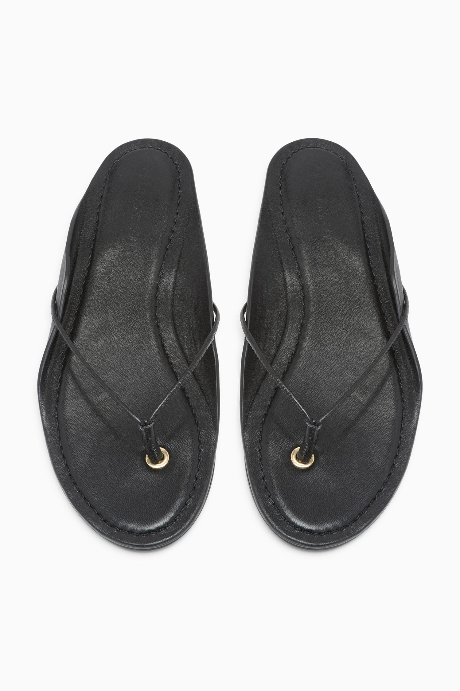 Ulla Johnson Noir Luxury Leather Flip Flop Pair - Top-Down View, Designer Flat Sandals | Ulla Johnson
