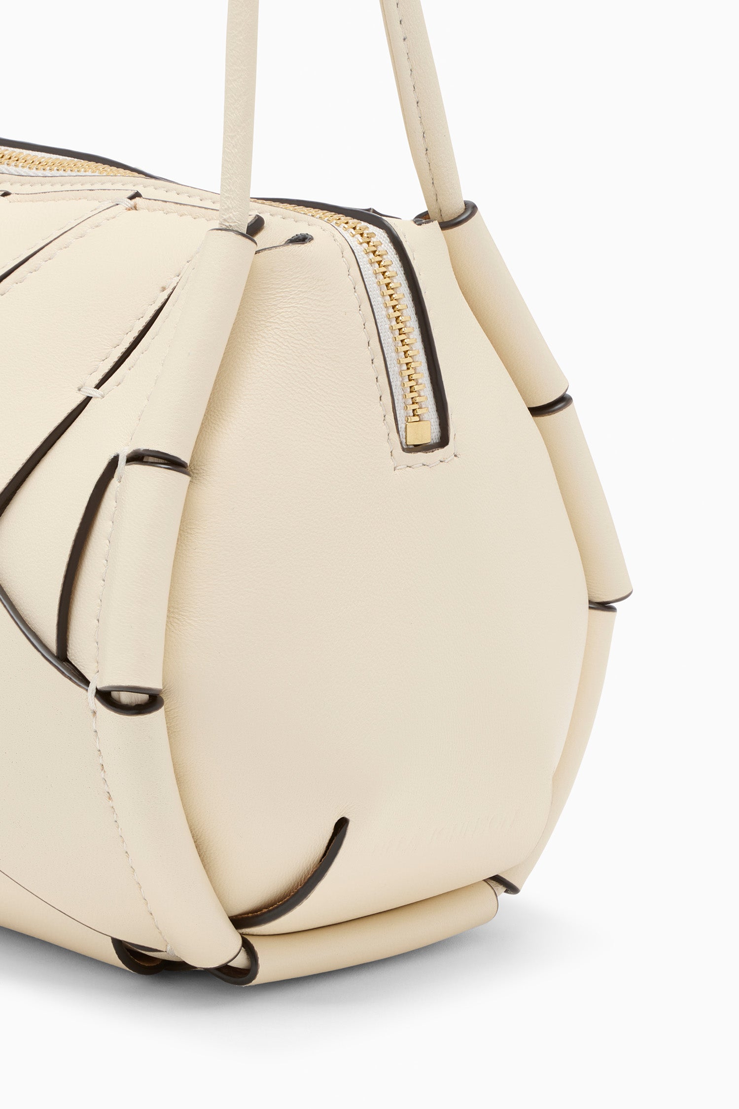 Ulla Johnson Cowrie Leather Charlotte Camera Bag - Gold Zipper & Woven Detail Close-Up | Ulla Johnson
