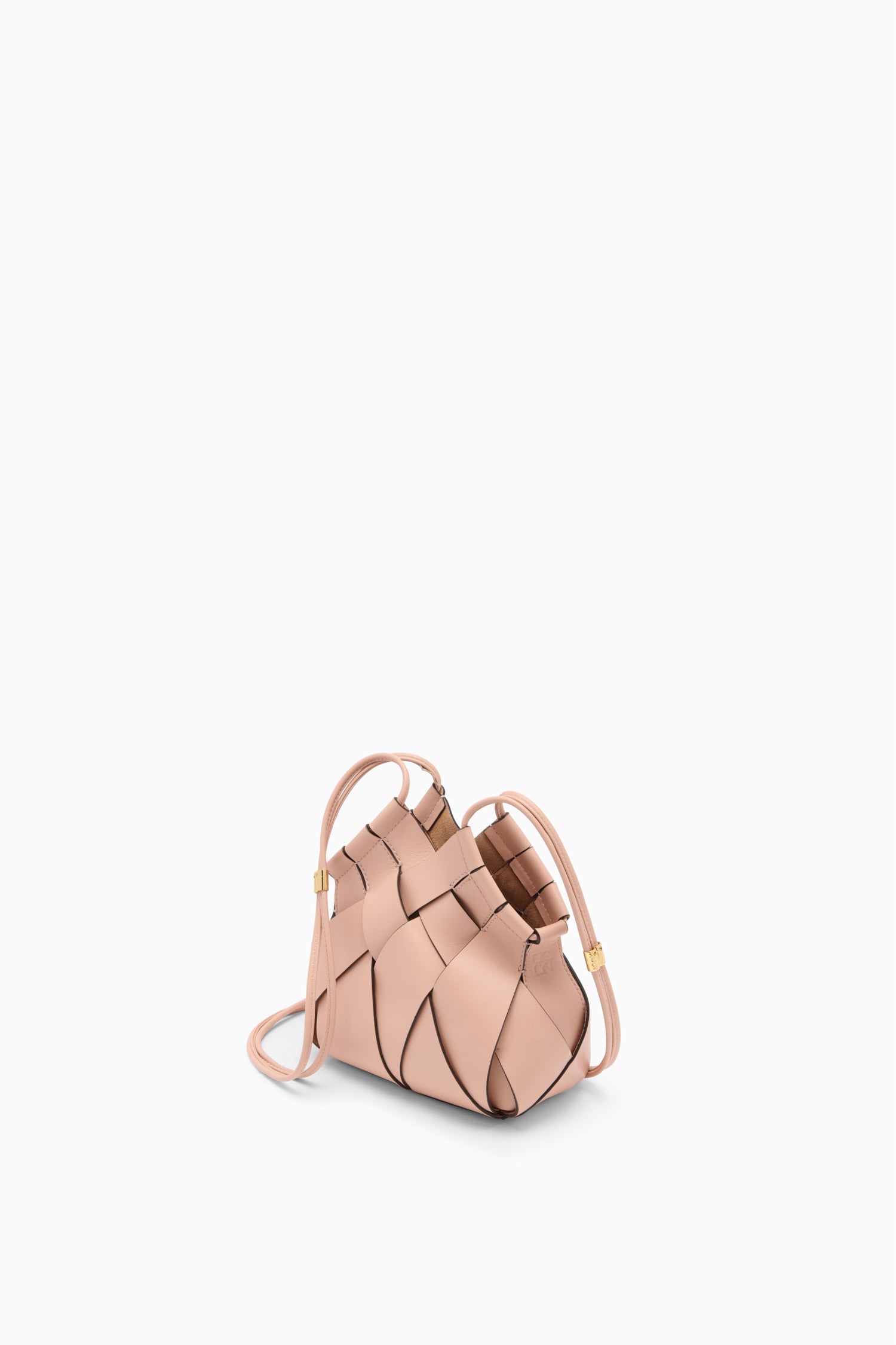 Ulla Johnson Tulip Pink Woven Leather Charlotte Crossbody - Open Top Angle, Suede Interior | Ulla Johnson