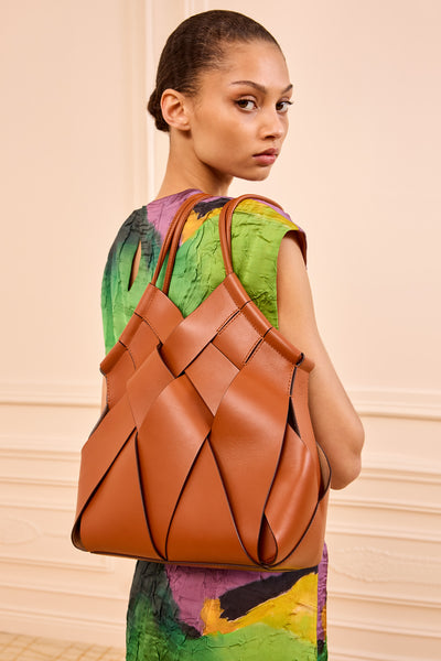 Sierra Woven Leather Charlotte Shoulder Bag - On Model Three-Quarter View | Ulla Johnson