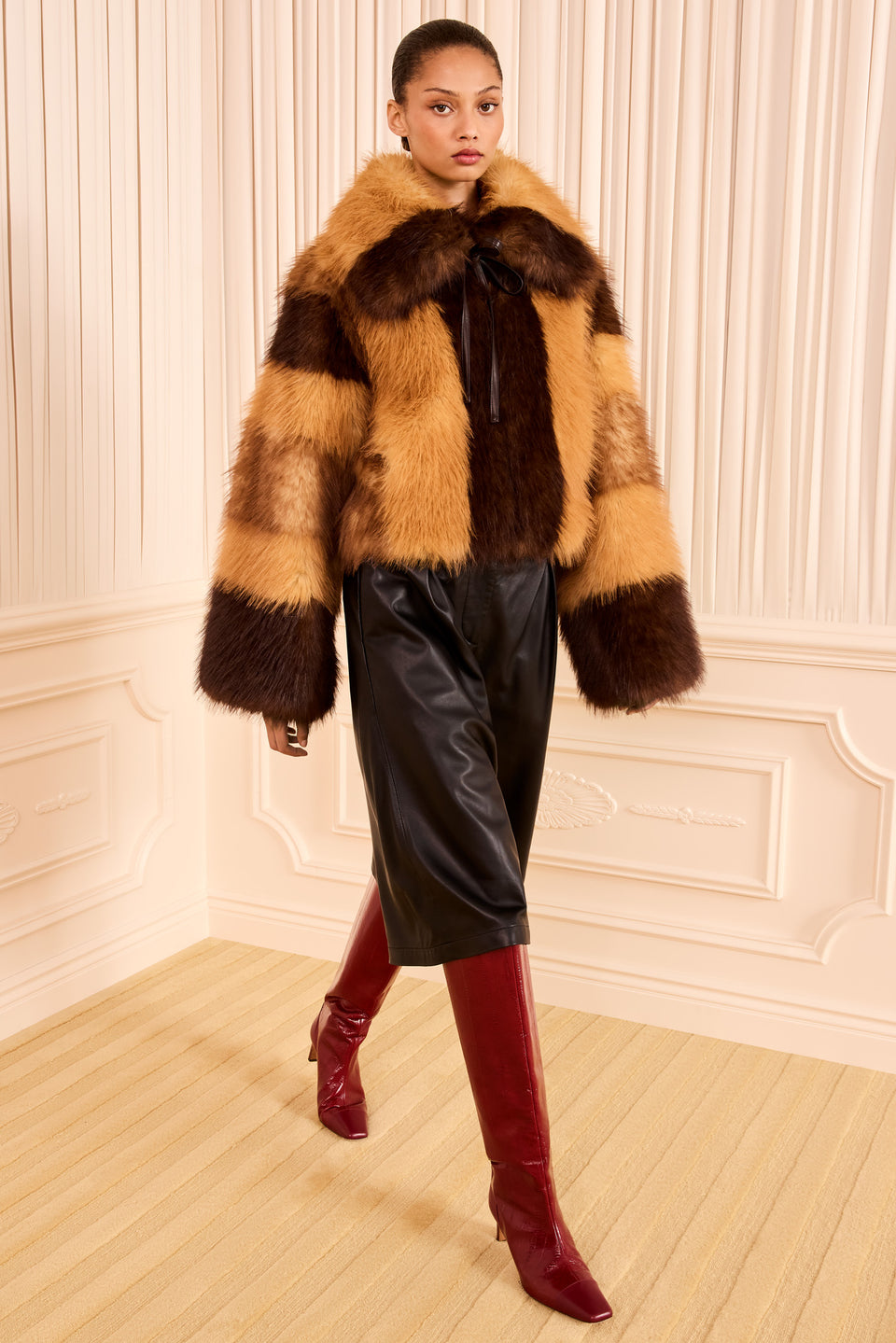 Sable Patchwork Faux Fur Coat, Full-Length Styled Look, On Model | Ulla Johnson