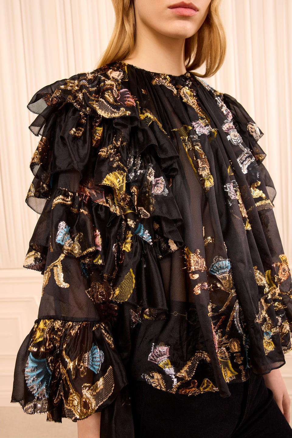 Raven Silk Chiffon Blouse - Tiered Ruffle Sleeve Detail | Ulla Johnson