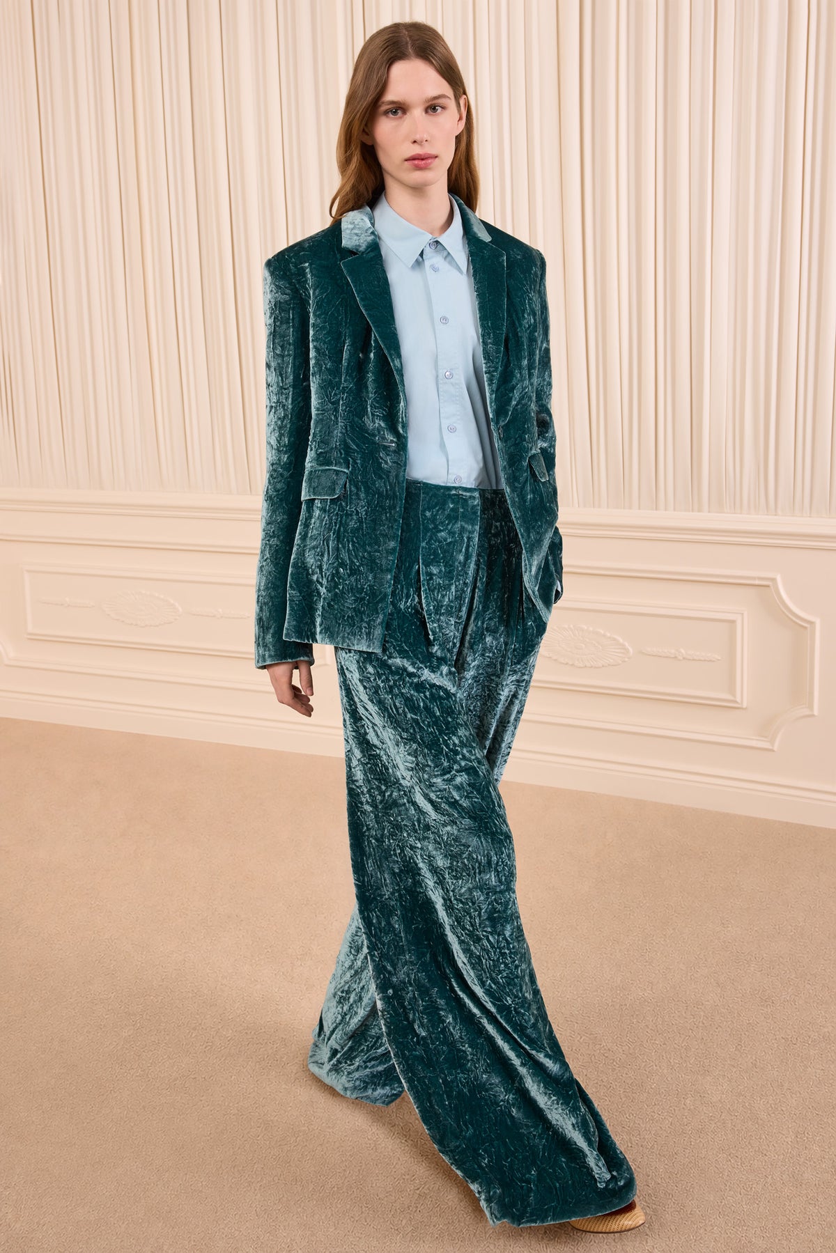 Jadeite Crinkle Velvet Designer Blazer - Full Length Runway Look | Ulla Johnson