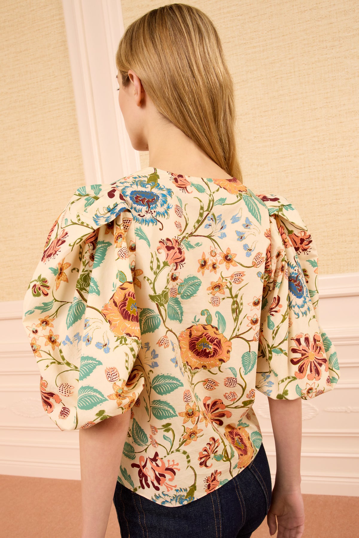 Abalone Floral Cotton Puff Sleeve Top - Back View On Model | Ulla Johnson