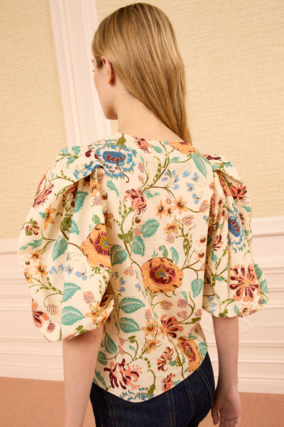 Abalone Floral Cotton Puff Sleeve Top - Back View On Model | Ulla Johnson