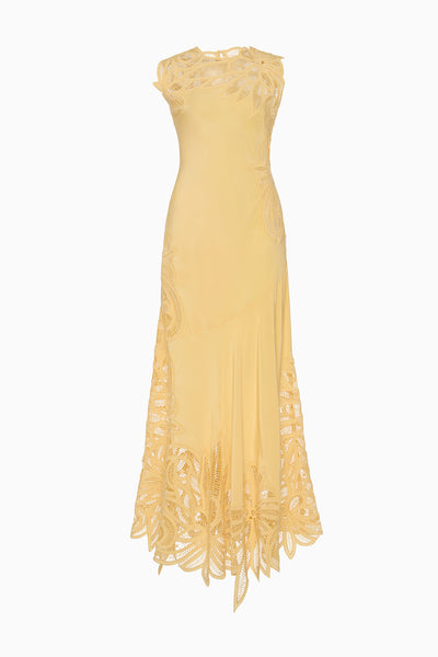 Dandelion Yellow Silk Lace Applique Dress - Flat Lay | Ulla Johnson