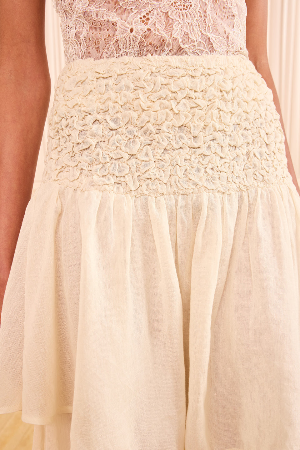 Cowrie Gauze Blend Midi Skirt - Smocked Waist Close-Up Detail | Ulla Johnson