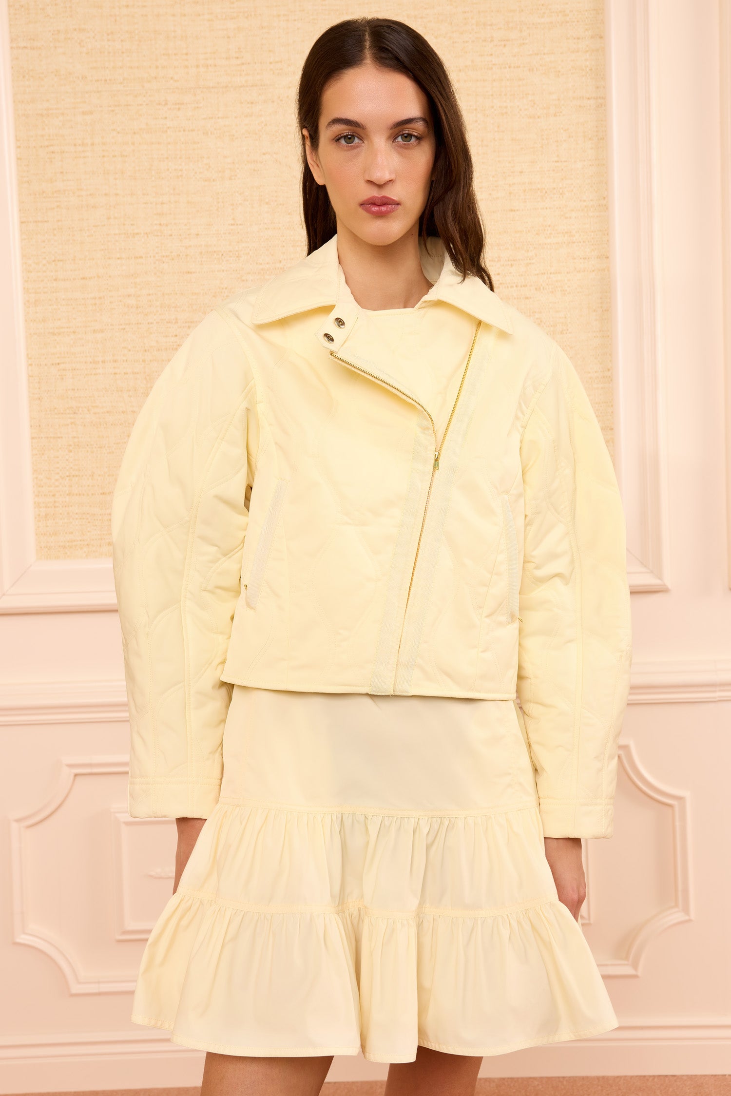 Ulla Johnson Butter Leonie Quilted Jacket - Front View On Model | Ulla Johnson