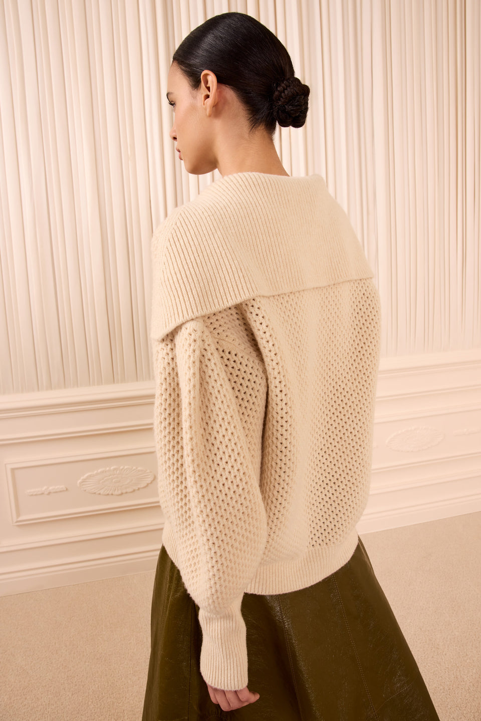 Cloud Luxury Merino Wool Knit Pullover, Back View Shawl Collar Detail | Ulla Johnson