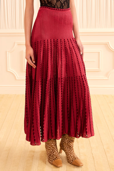 Garnet Knit Midi Skirt - Eyelet Pleat Detail, On Model | Ulla Johnson