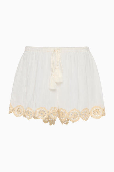 Creme Cotton Gauze Designer Coverup Short with Scalloped Crochet Trim - Flat Lay | Ulla Johnson