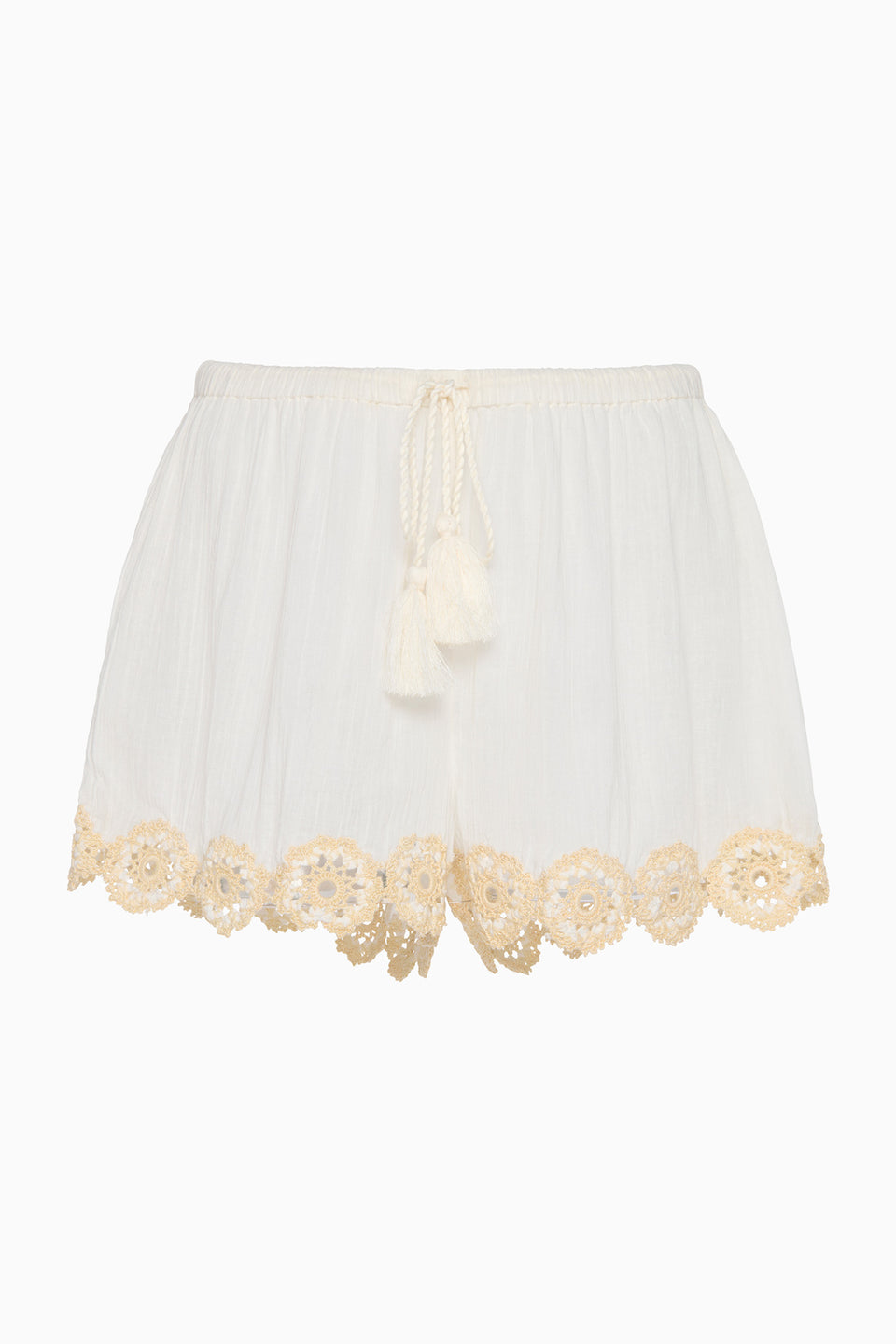 ⁣⁢Couverture courte en gaze de coton Creme avec bordure festonnée en crochet - Vue à plat | Ulla Johnson⁤⁣