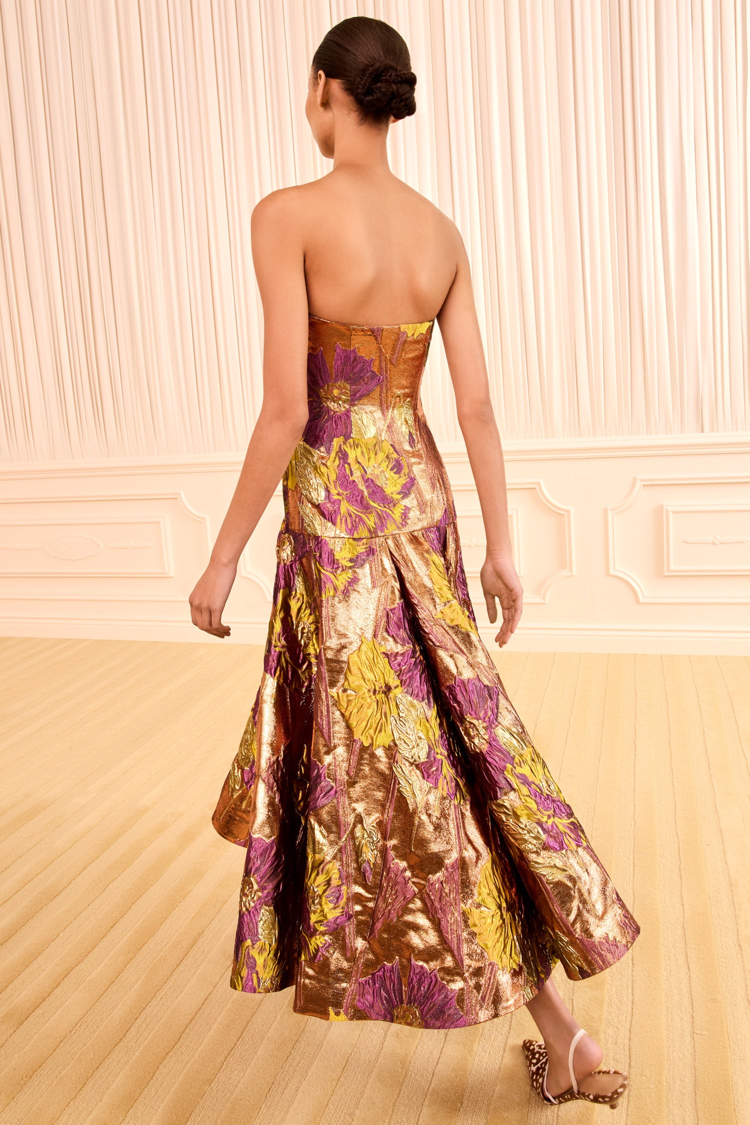 Ulla Johnson Ember Lurex Jacquard Drop-Waist Dress - Back View, Designer Gown | Ulla Johnson