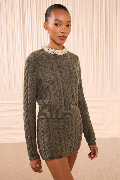 Militaire Green Luxury Knit Mini Skirt - Front View with Matching Set | Ulla Johnson