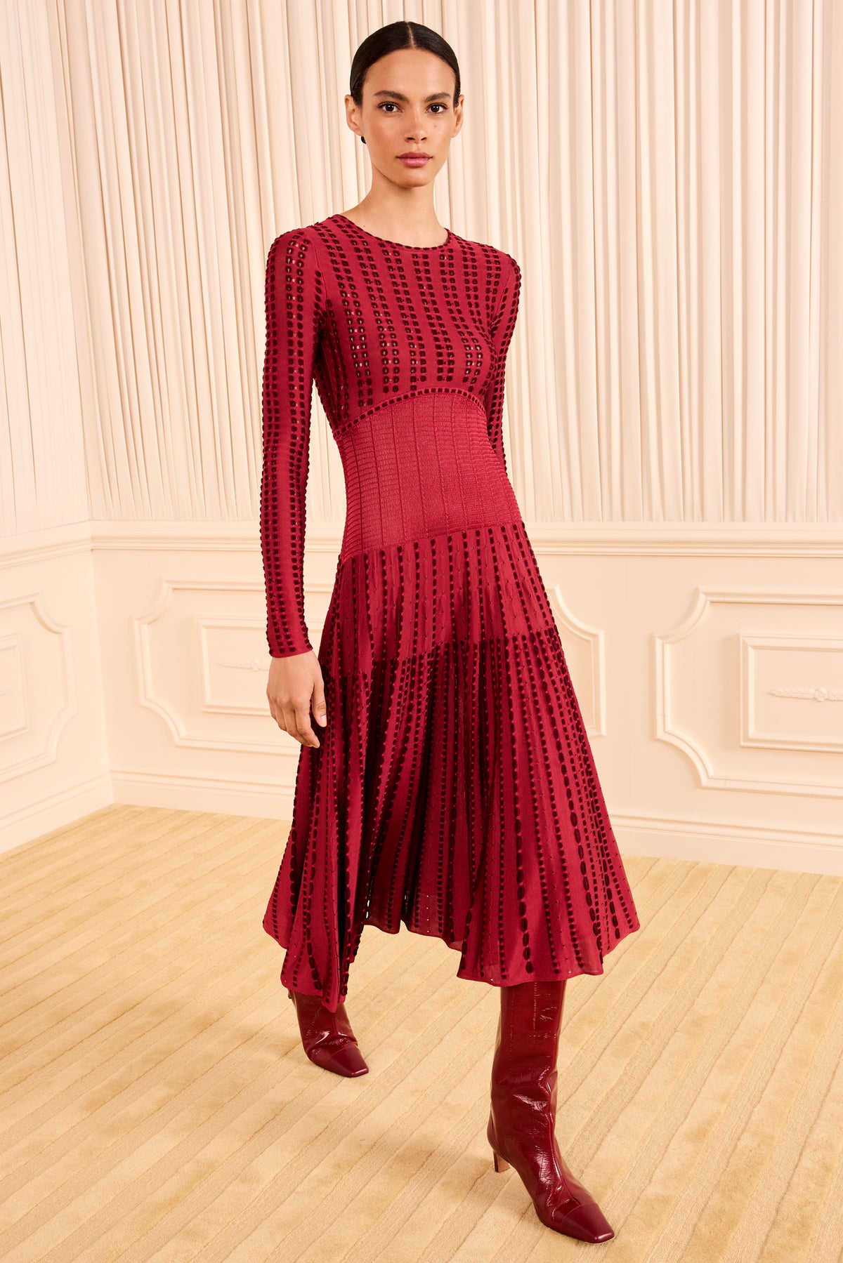 Garnet Eyelet Knit Midi Dress - Front View, On Model | Ulla Johnson