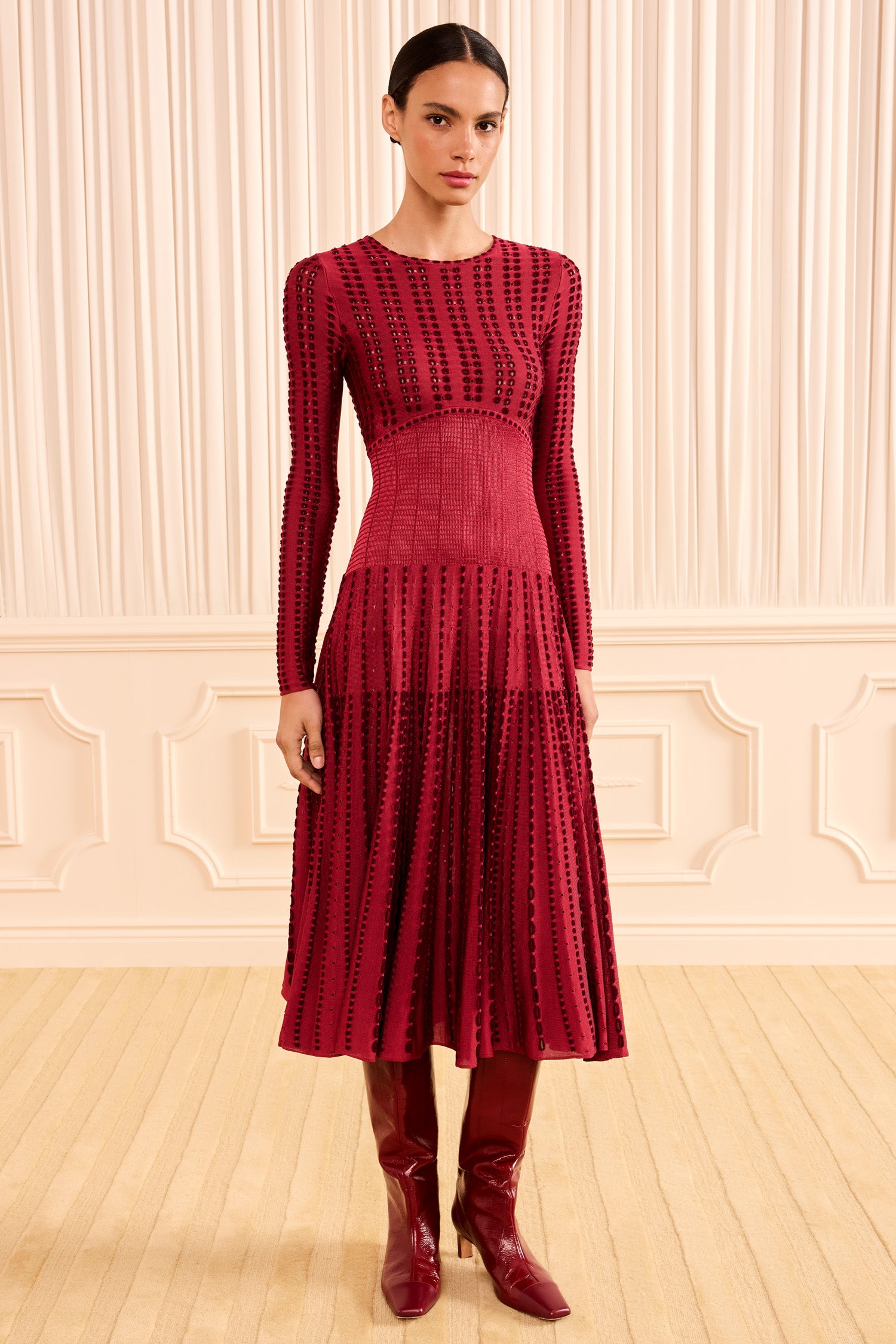 Ulla Johnson Garnet Designer Knit Midi Dress - Full-Length Front, On Model | Ulla Johnson