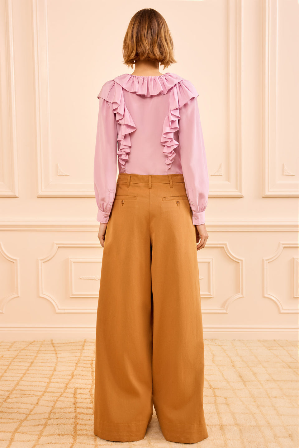 Burnish Cotton Twill Wide Leg Trouser - Back View On Model, Designer Wide Leg Pants | Ulla Johnson