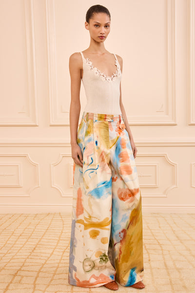 Multicolor Abstract Print Cotton Wide Leg Trouser, Western Dream - Front View | Ulla Johnson