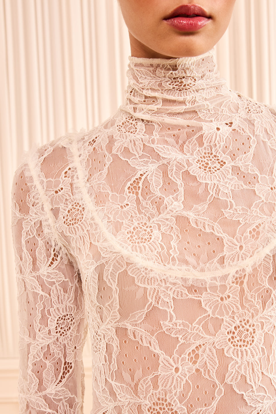 Cowrie Ivory Floral Lace Top - Close-Up Neck and Yoke Detail | Ulla Johnson