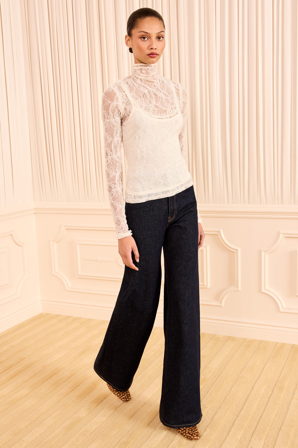 Cowrie Ivory Luxury Lace Long Sleeve Top - Full Length On Model | Ulla Johnson