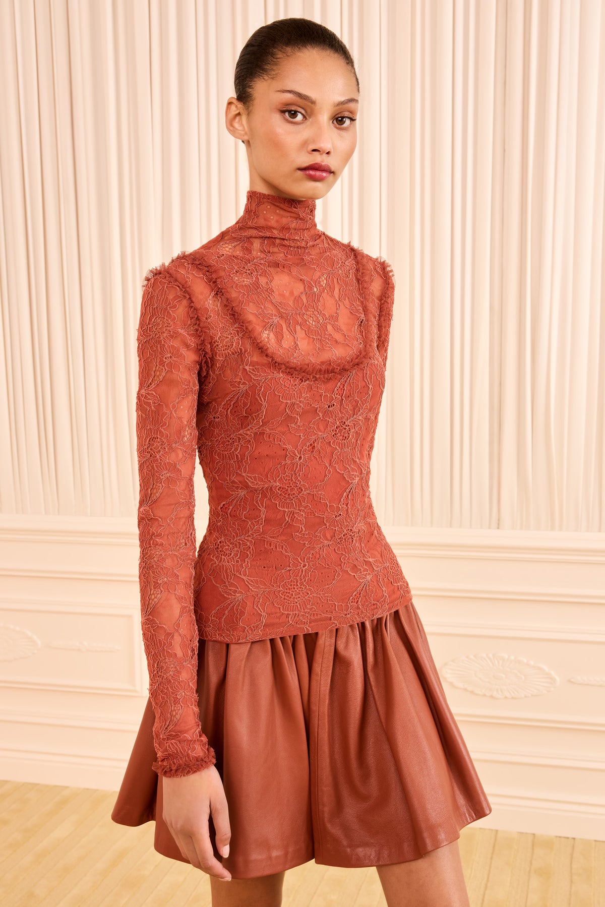 Sienna Chantilly Lace Long Sleeve Top - Front View On Model | Ulla Johnson