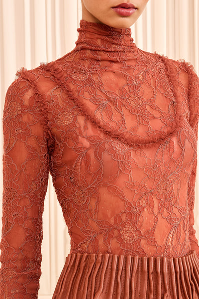 Sienna Floral Lace Turtleneck Top - Close-Up Yoke Detail | Ulla Johnson