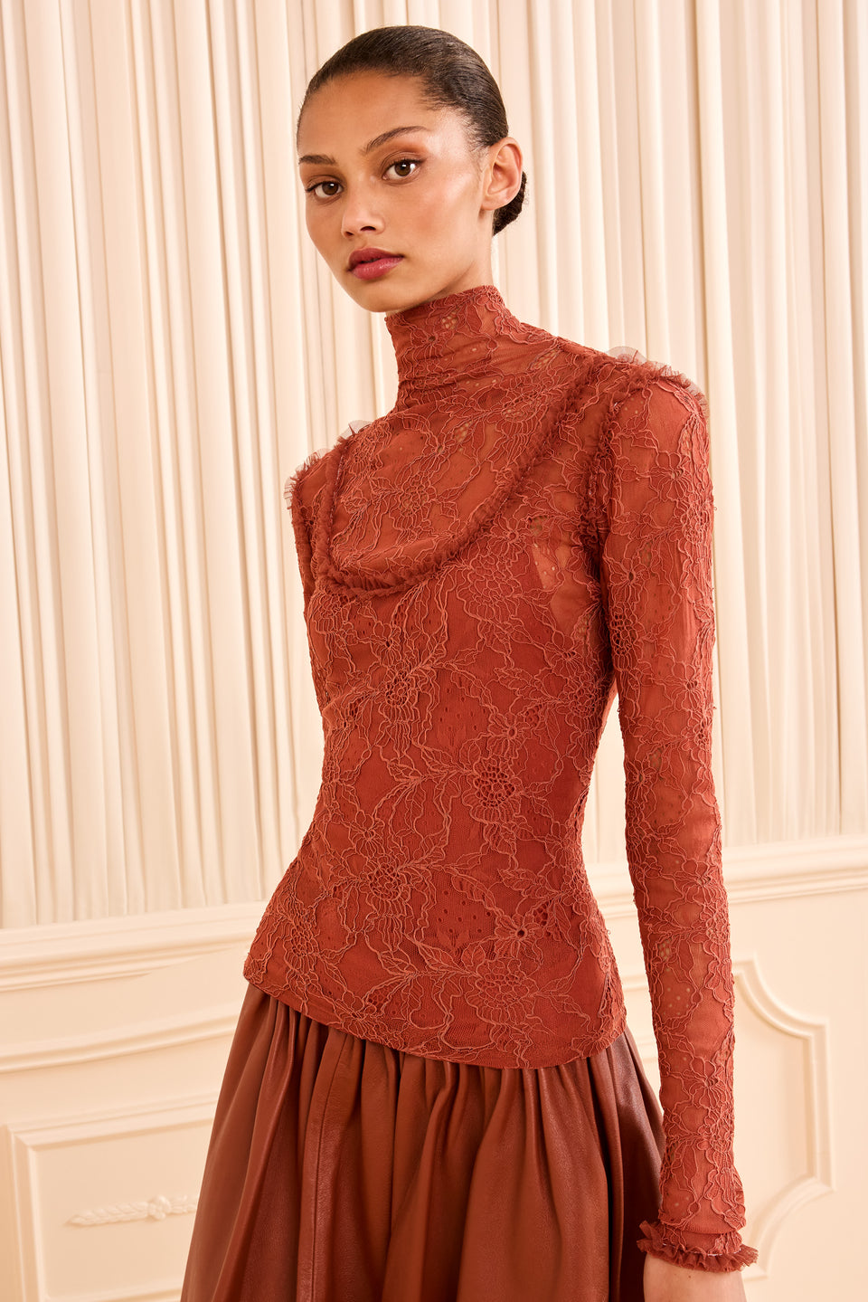 Sienna Luxury Chantilly Lace Top - Three-Quarter View On Model | Ulla Johnson