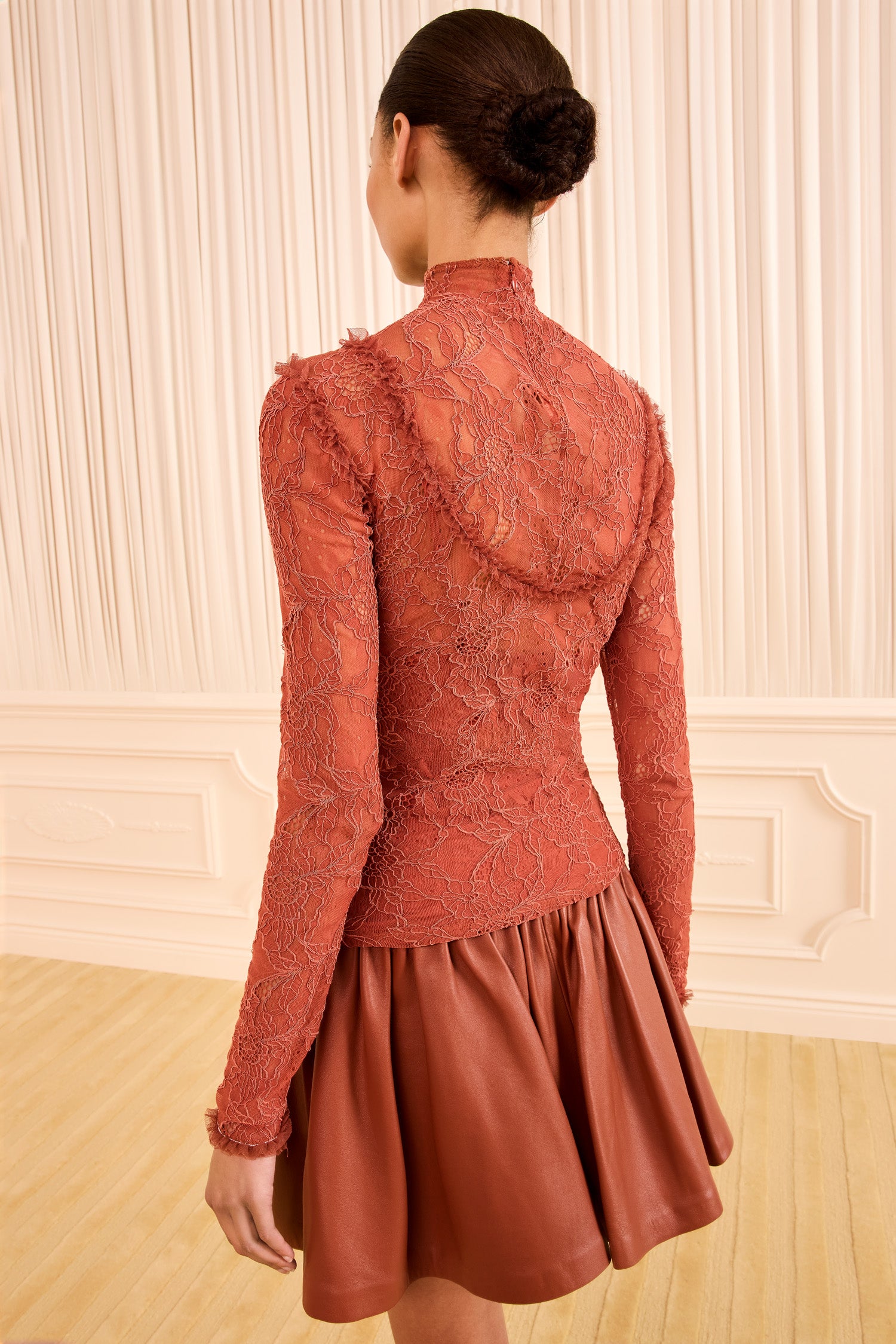Ulla Johnson Sienna Chantilly Lace Long Sleeve Top - Back View On Model | Ulla Johnson