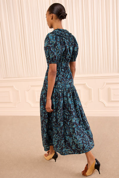 Midnight Botanical Print Cotton Othella Dress - Back View On Model | Ulla Johnson