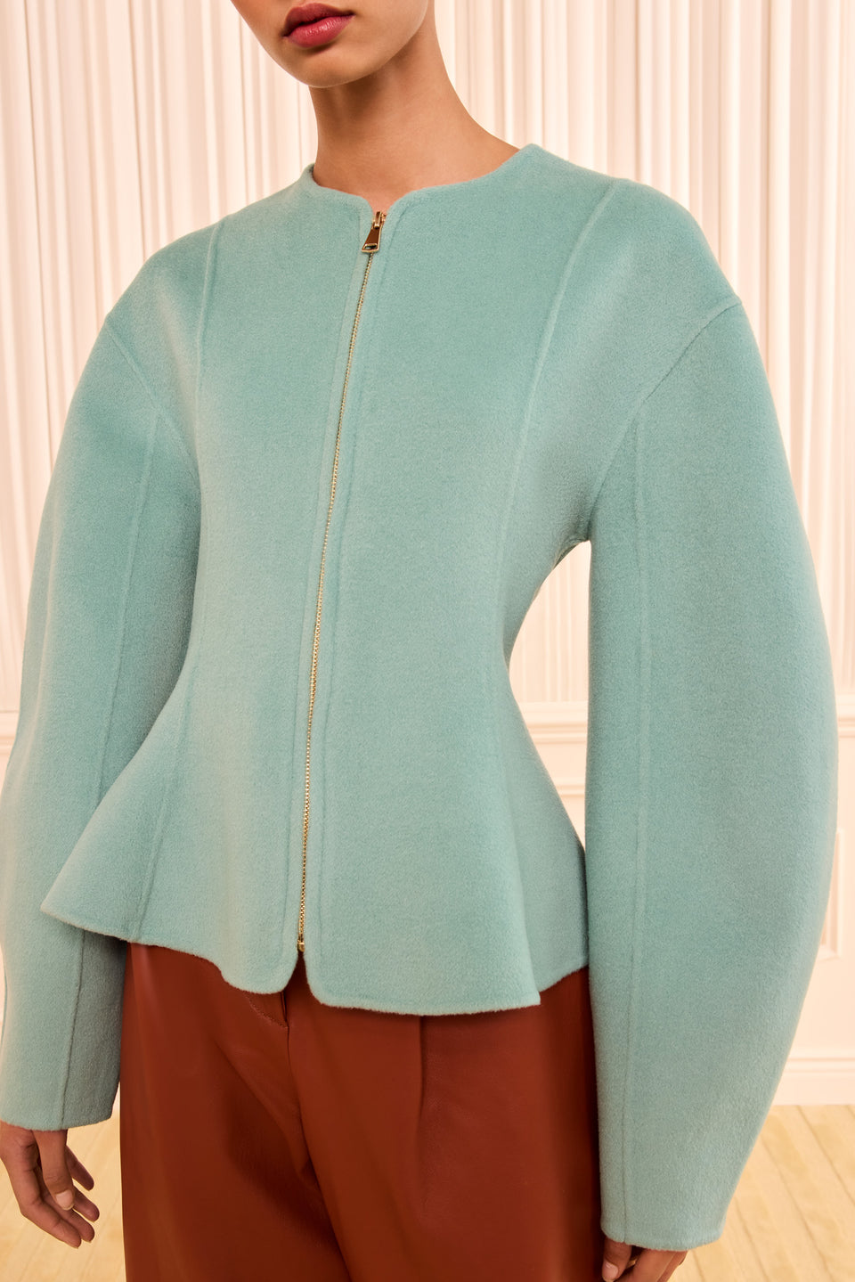 Juniper Wool Cashmere Jacket - Gold Zipper and Vertical Seam Detail | Ulla Johnson