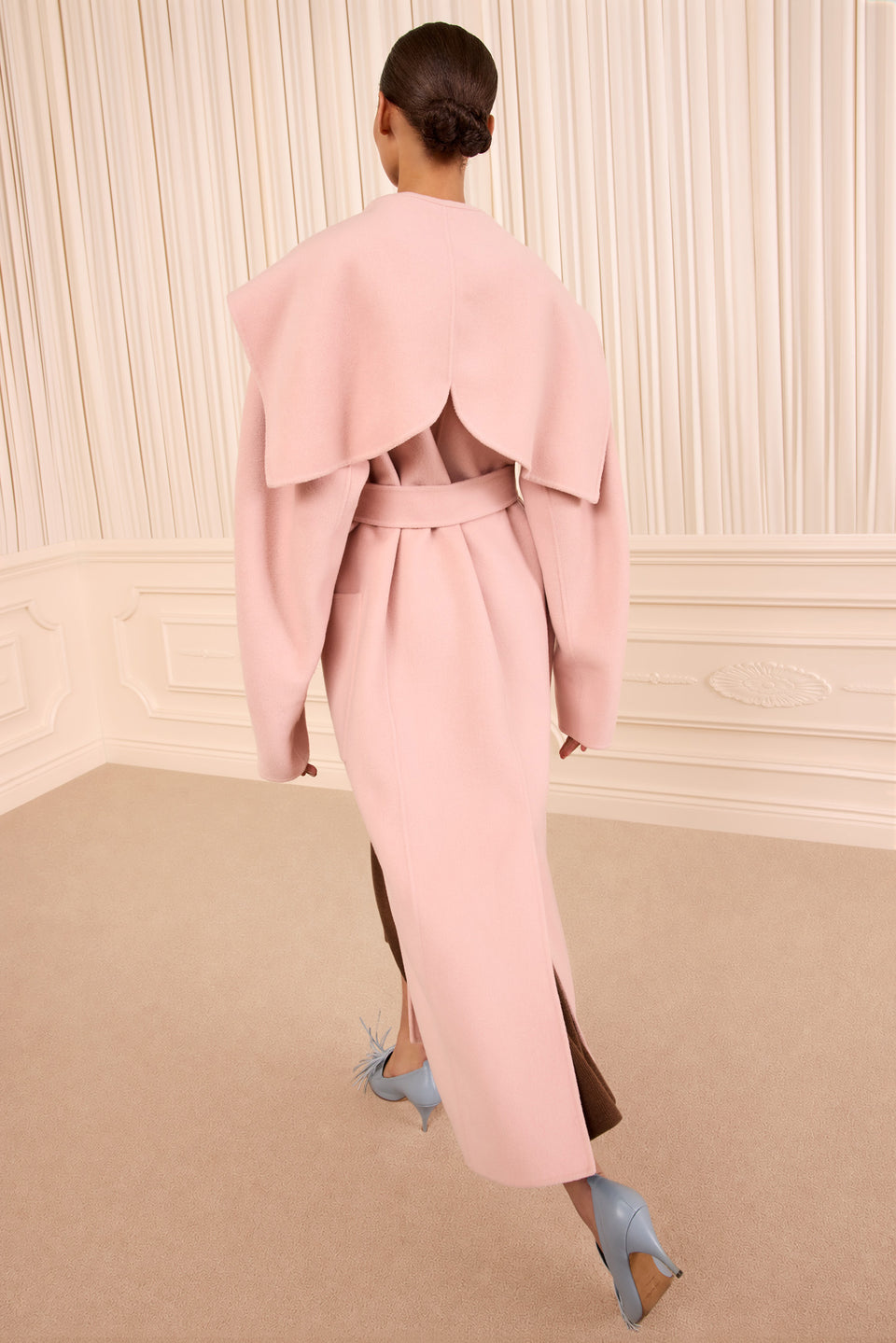 Powder Wool Cashmere Coat - Back View, Draped Overlay & Belt Detail | Ulla Johnson