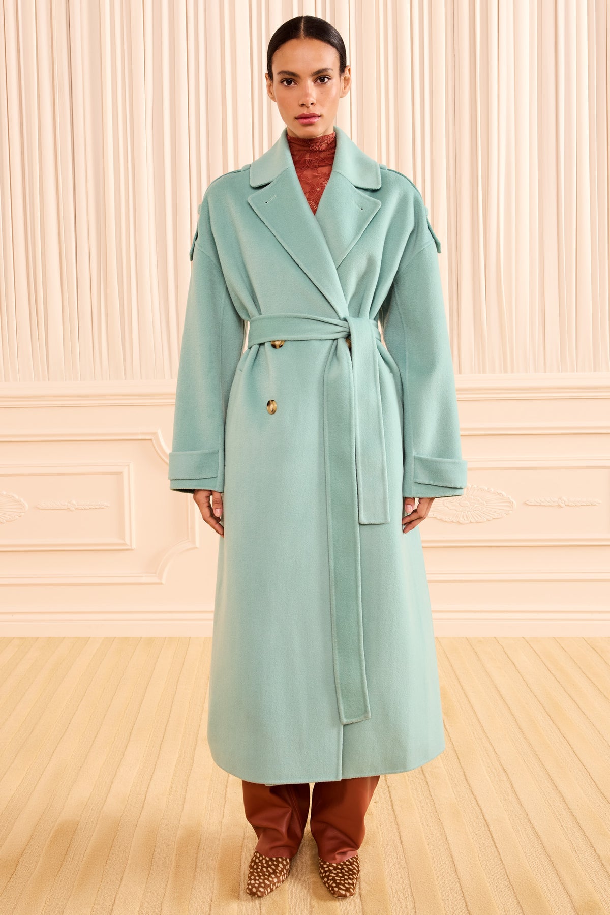 Juniper Wool Cashmere Trench Coat - Full Front On Model, Belted | Ulla Johnson