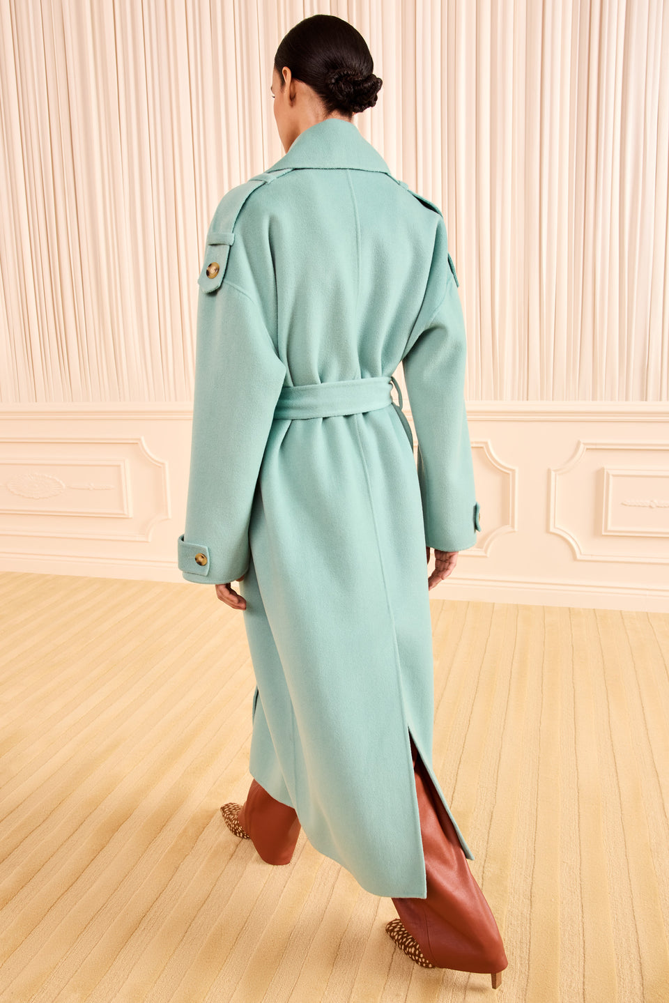 Juniper Wool Cashmere Belted Trench Coat - Back View with Epaulet Detail | Ulla Johnson