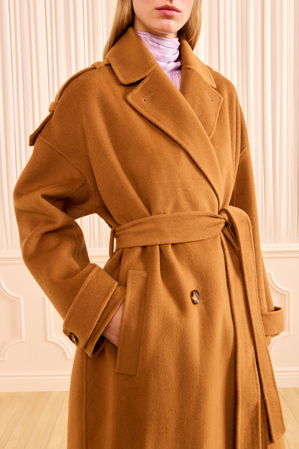 Sandstone Wool Cashmere Trench Coat - Notch Lapel and Belt Detail | Ulla Johnson