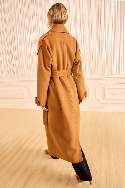 Sandstone Premium Wool Cashmere Trench Coat - Back View, Full Length | Ulla Johnson